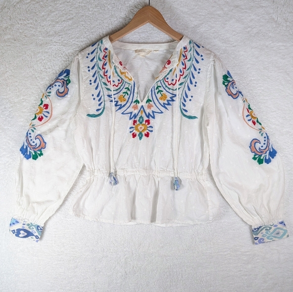 Anthropologie White Peasant Blouse with Multicolor Embroidery - Picture 2 of 8